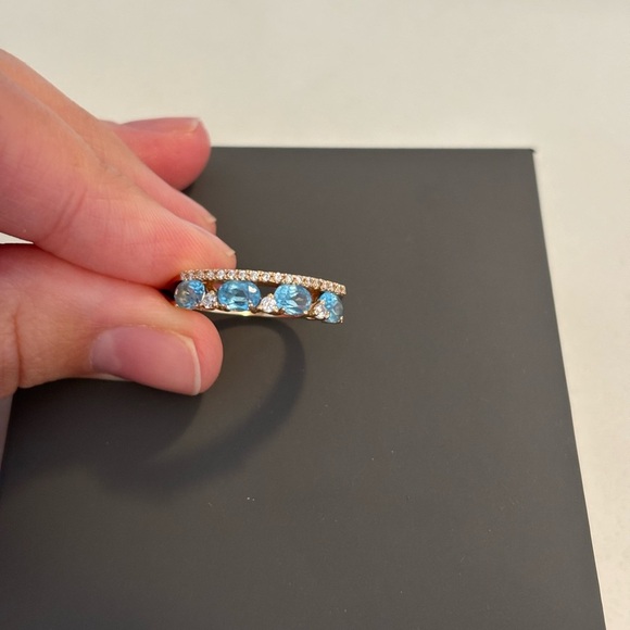 14K Solid Rose Gold Genuine Ring with Topaz and Cubic Zirconia - Picture 3 of 5